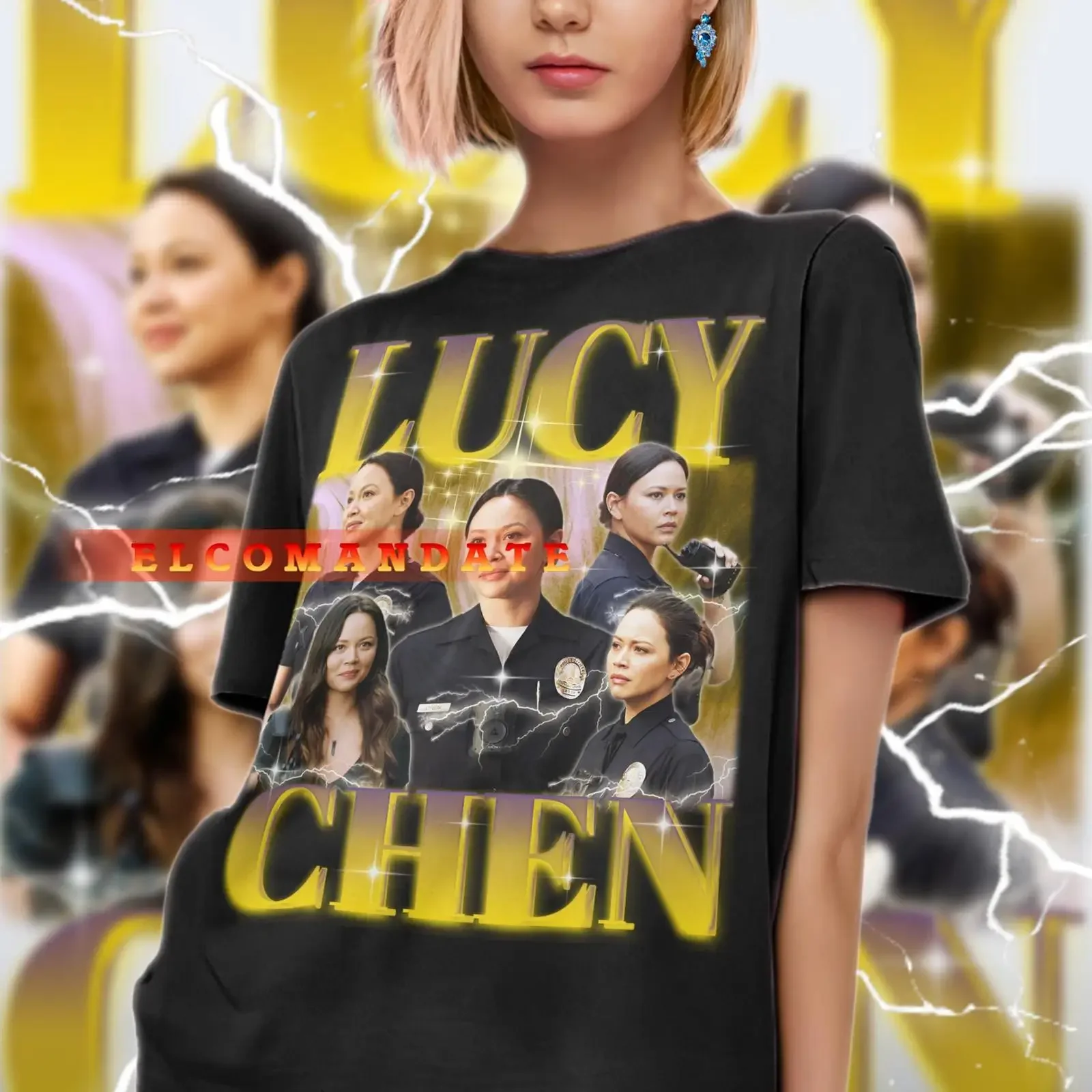 Vintage Lucy Chen The Rookie 90s T Shirt El Comandante TV Series Fans Casual  vintage Washed Slightly Top For Everyday Wear