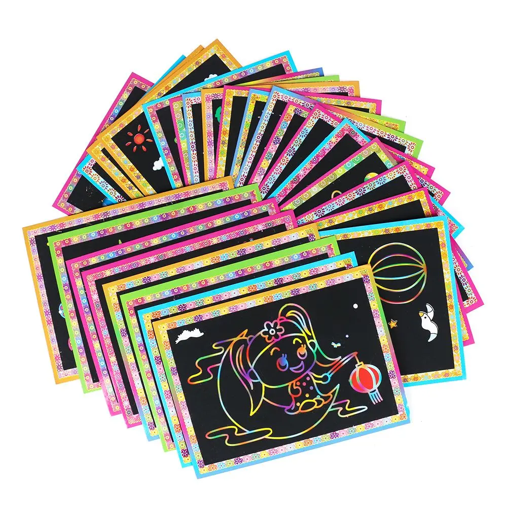 1/5/10pcs Children kids Two-in-one Magic Color Scratch Art Paper Coloring Cards Scraping Drawing Toys