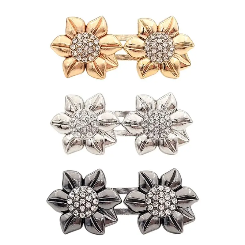

Rhinestones Flower Adjustable Waistband Clip No Sew Fastener Alloy Fashion Embellishment