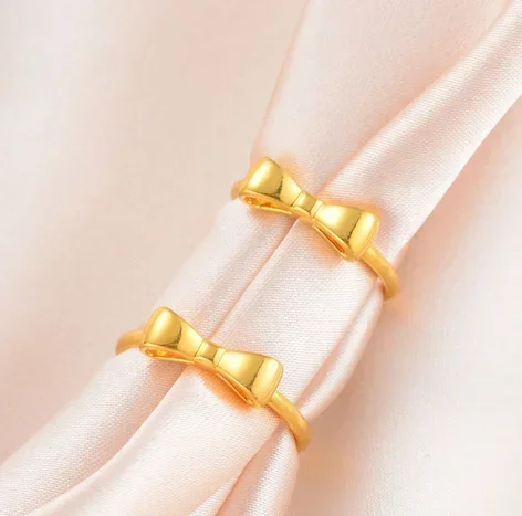 

24k Pure Gold Bowknot Finger Rings, 999 Real Gold Butterfly Adjustable Rings Wedding Engagement Fine Jewelry Gifts