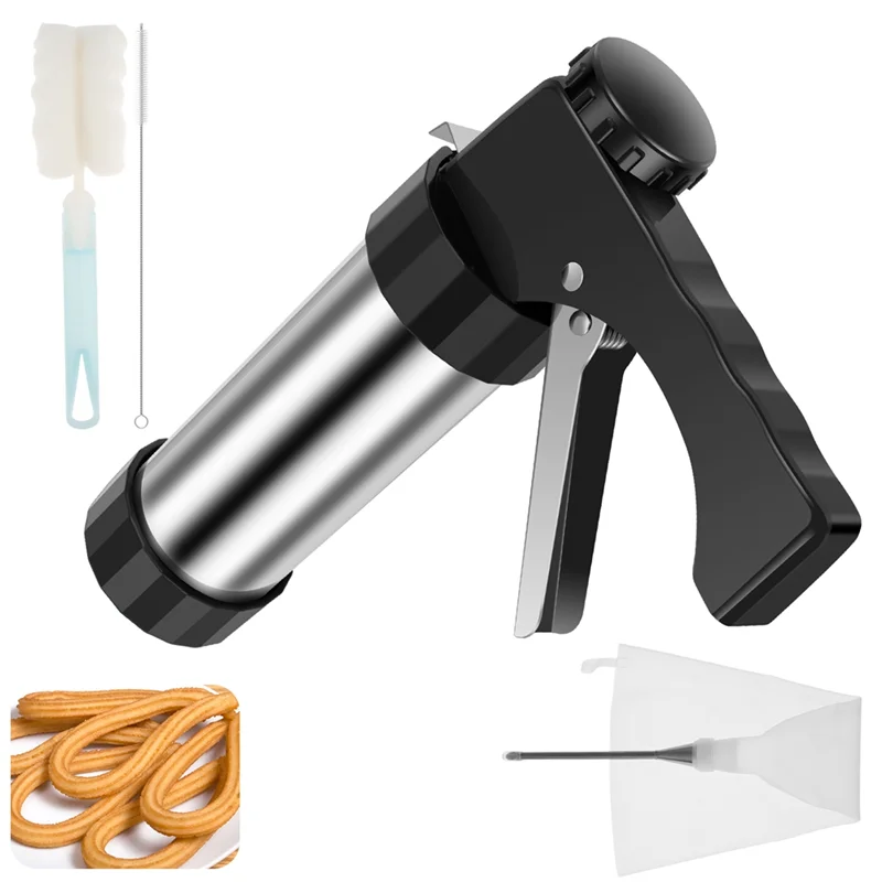 A76G-Churrera Churro Maker Kit de fabricante de churros de aço inoxidável com 3 pontas diferentes Bico de tubulação oco