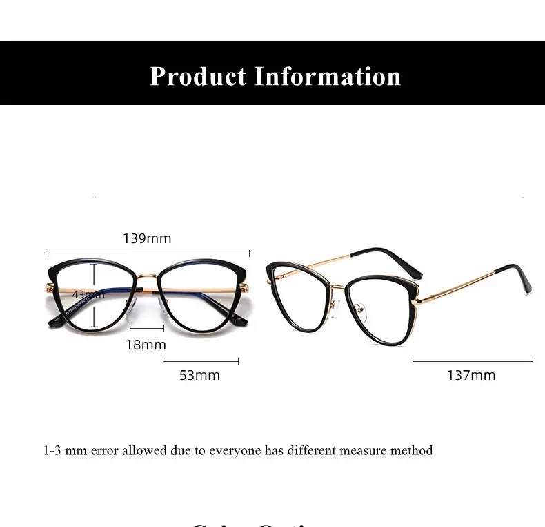 Chashma Cat Eye Optical Eyewear Women Prescription Glasses Frame Anti Blue Ray Crystal Fashion Spectacle for Myopia Lenses