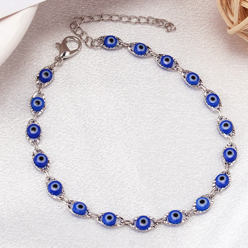 Bohemian Oval Evil Blue Eye Charm Bracelet Gold Silver Color Brass Chain Bracelets for Women Men Prayer Jewelry