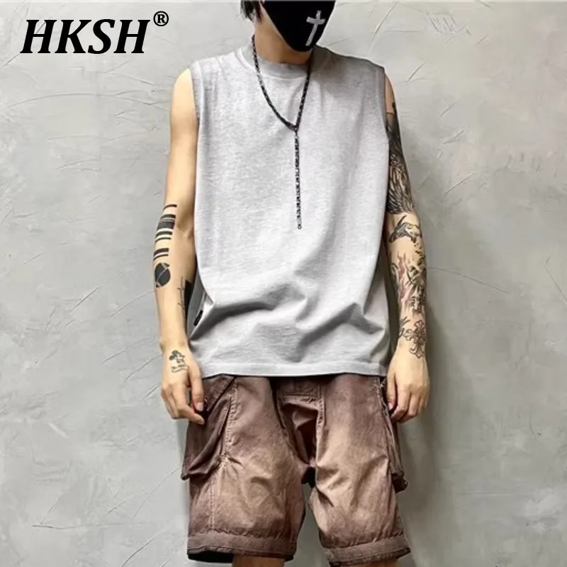 

HKSH Men's Punk Garde-Avant Waste Land Vintage Loose Vest Shoulder Retro Trend Sleeveless T-shirt Casual Bottom Tank Tops HK1306