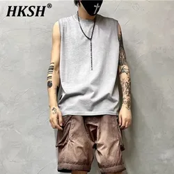 HKSH Men's Punk Garde-Avant Waste Land Vintage Loose Vest Shoulder Retro Trend Sleeveless T-shirt Casual Bottom Tank Tops HK1306