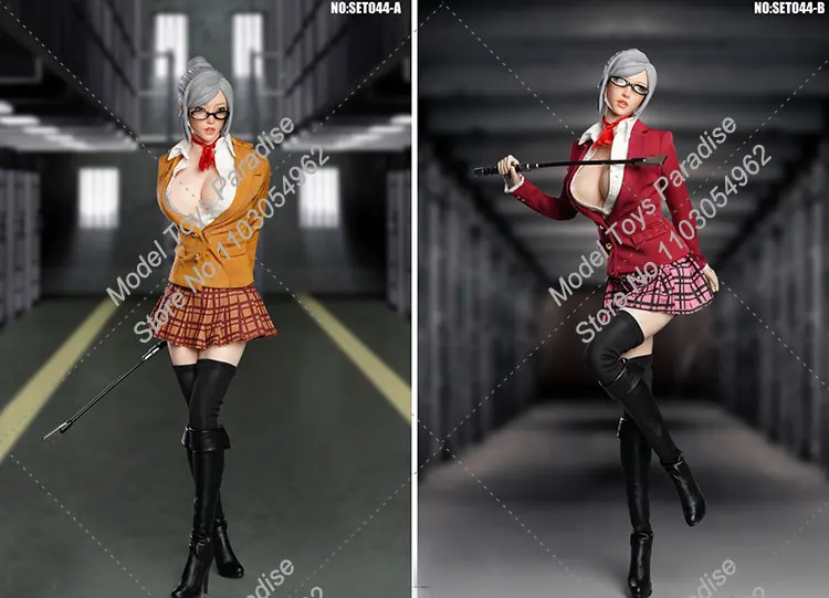 SUPER DUCK SET044 1/6 Women Soldier Sexy Teacher Clothes Slim Western Clothes Plaid Skirt Fit 12inch TBLeague Action Figure Body