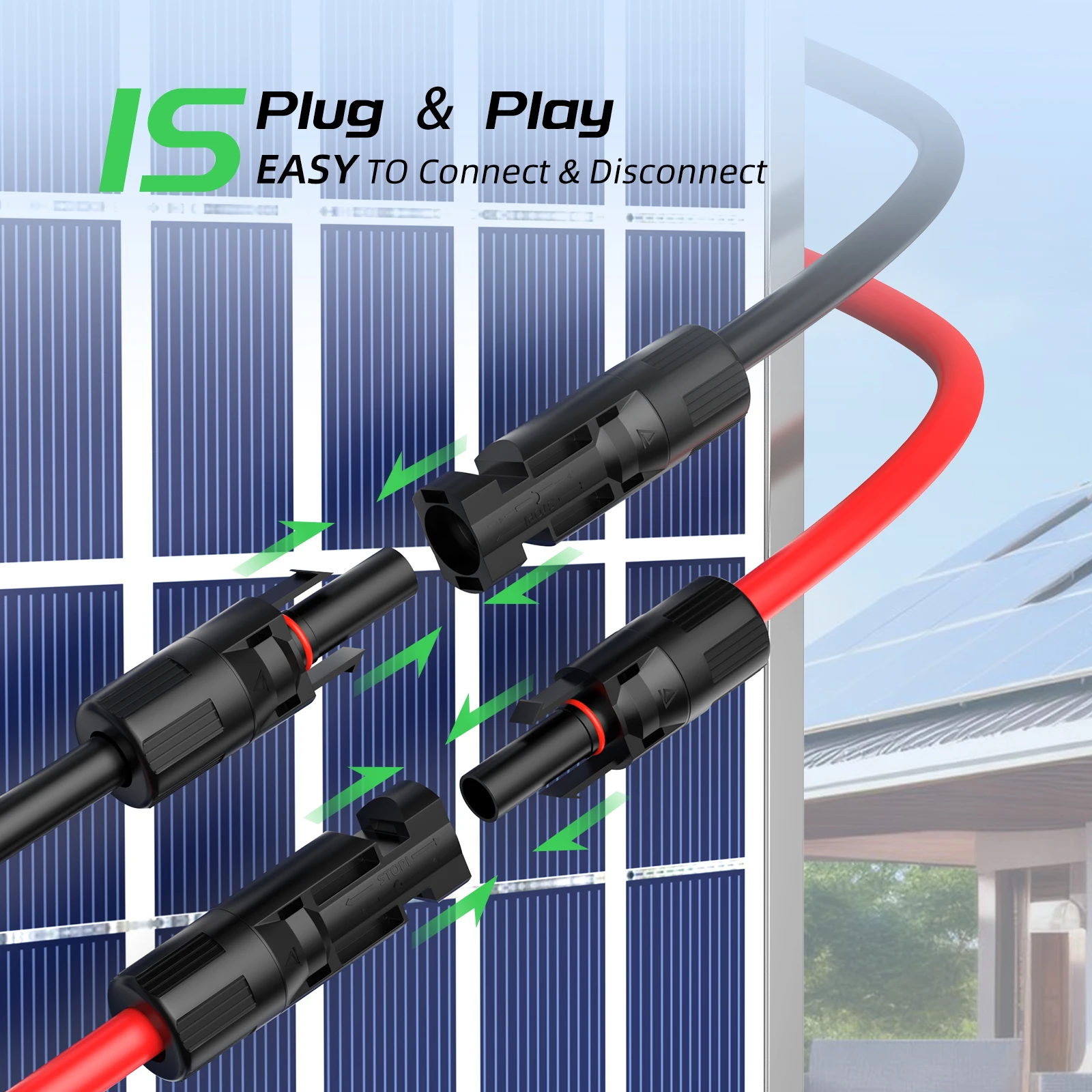 10AWG Solar Panel Extension Cable 20FT/30FT/50FT/100FT Extension Cable Wire with Female & Male Waterproof Connectors Set of 2