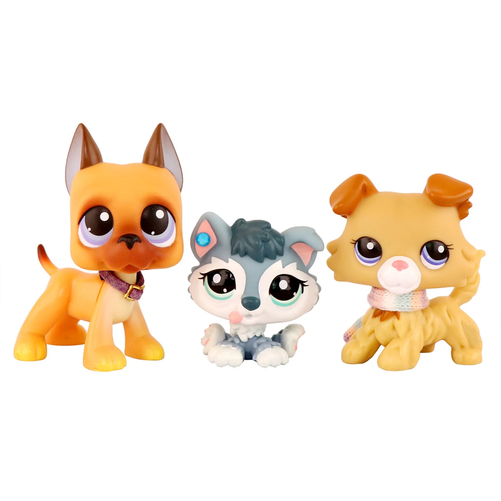 

3 pcs Minilpsshop Shop Bobble Head Toys Great Dane #244 Husky Puppy #2036 and Collie #2452 Gifts for Boys and Girls for lps