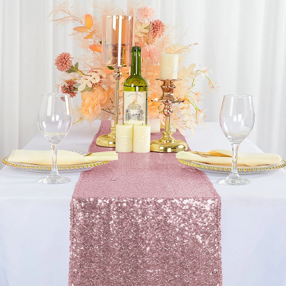 Pink 12 x 108 inches Sequin Table Runner,For Wedding Birthday Bachelorette Holiday Party Supplies Decorations