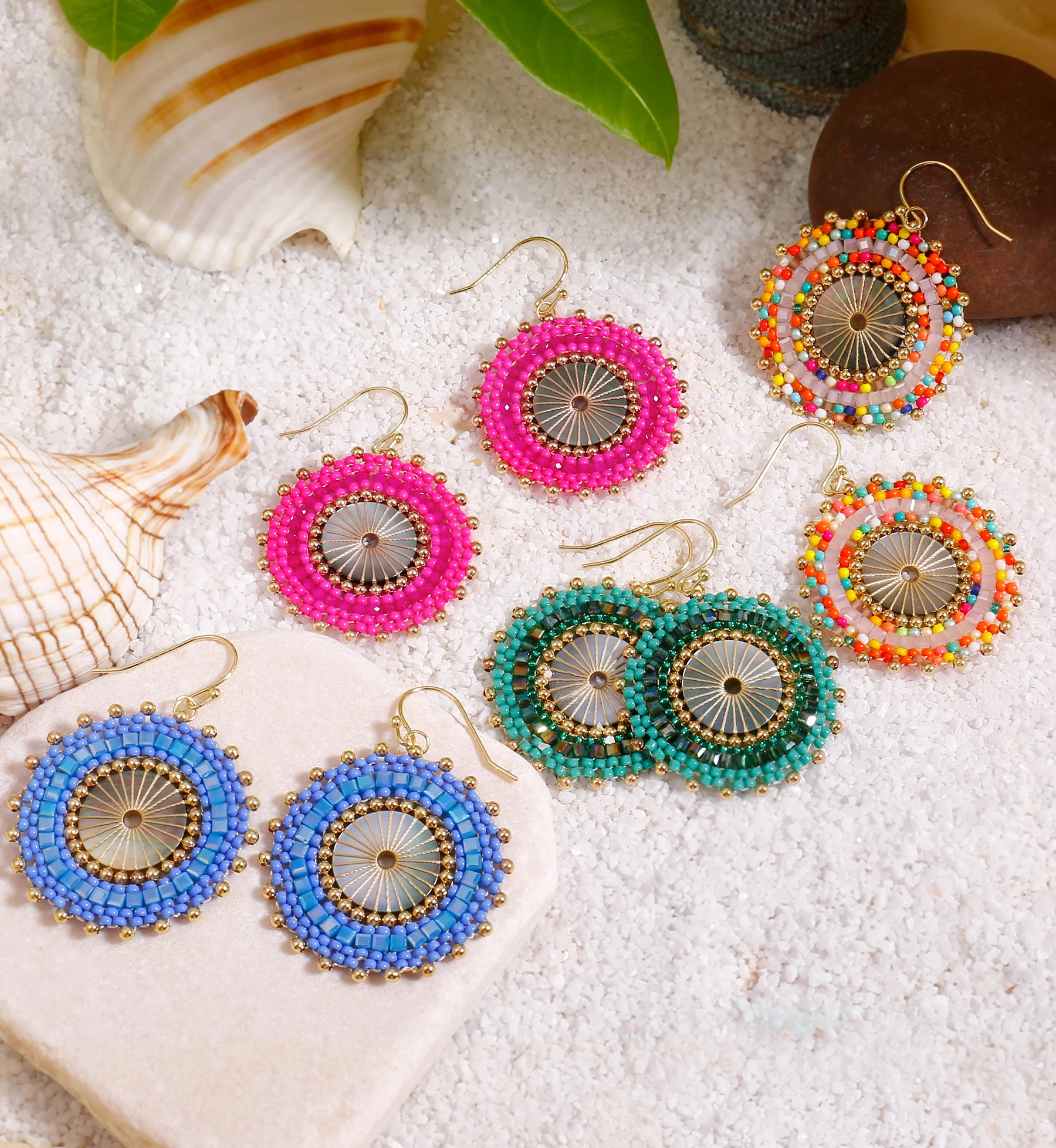 Image of Badu Bunte runde Perlen-Tropfenohrringe für Frauen, handgefertigte böhmische Perlen, große Kristallohrringe, Modeschmuck, Geschenke