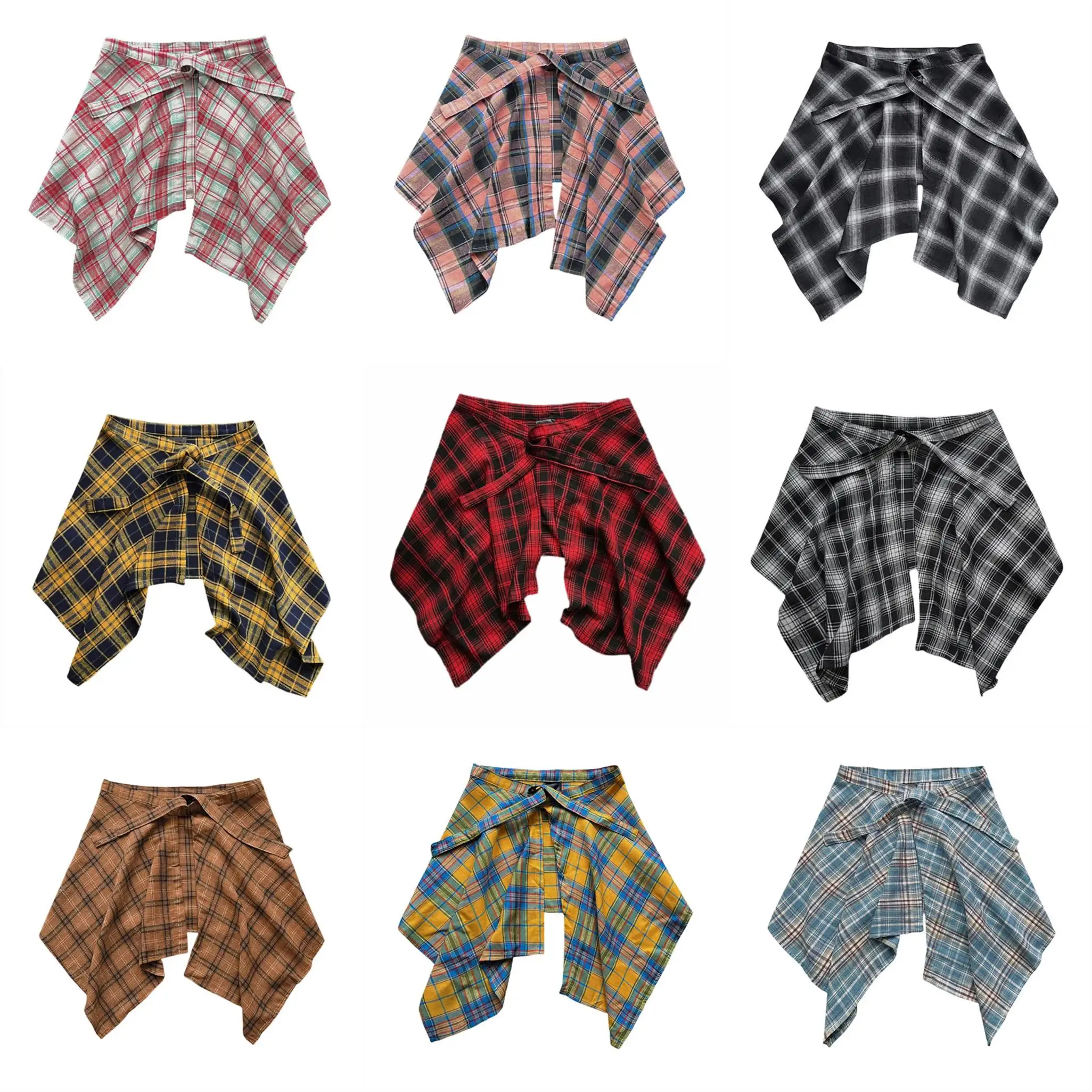 Unisex Plaid Tie Layering Hem One Piece Skirt Autumn Winter Hide Fat Decor for Hoodie T-shirt Daily Outfit Accessory
