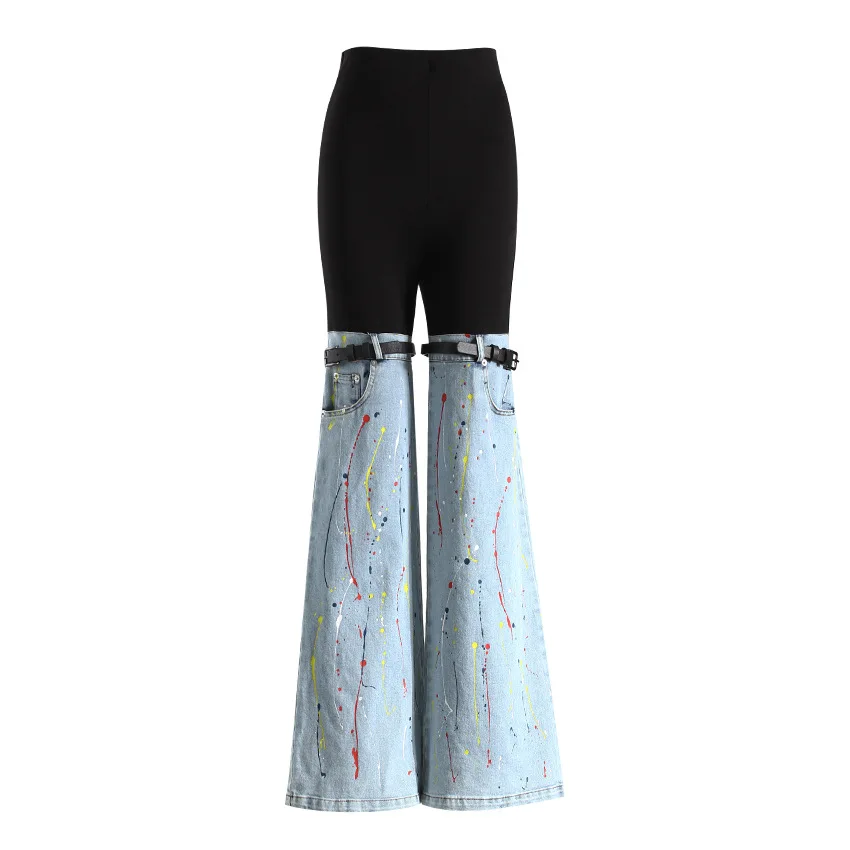 

Personalized Women's High Waisted Straight Leg Micro Flared Pants Spring Collection Patchwork Paint Jeans Versatile Slim Fit