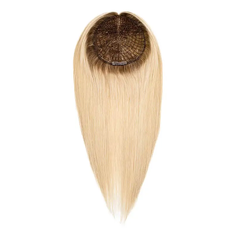 6X6.5Cm Blonde Menselijk Haar Toppers Voor Vrouwen Gratis Deel Natuurlijke Lange Rechte Maagdelijke Menselijk Haar Pruik Pe Lijn Top Topper Haarstuk