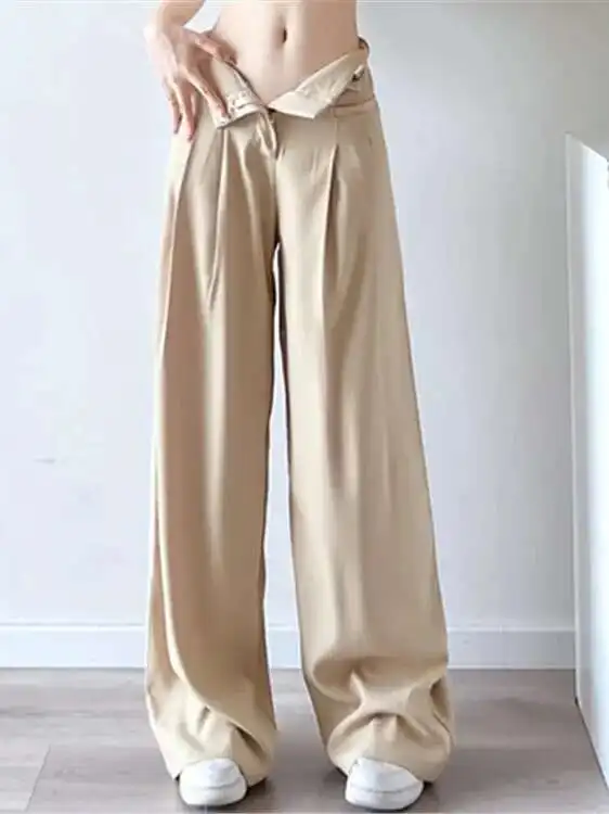 

2024 Новые свободные широкие брюки с высокой талией и двойной плиссировкой, женские однотонные повседневные универсальные брюки 9Y34