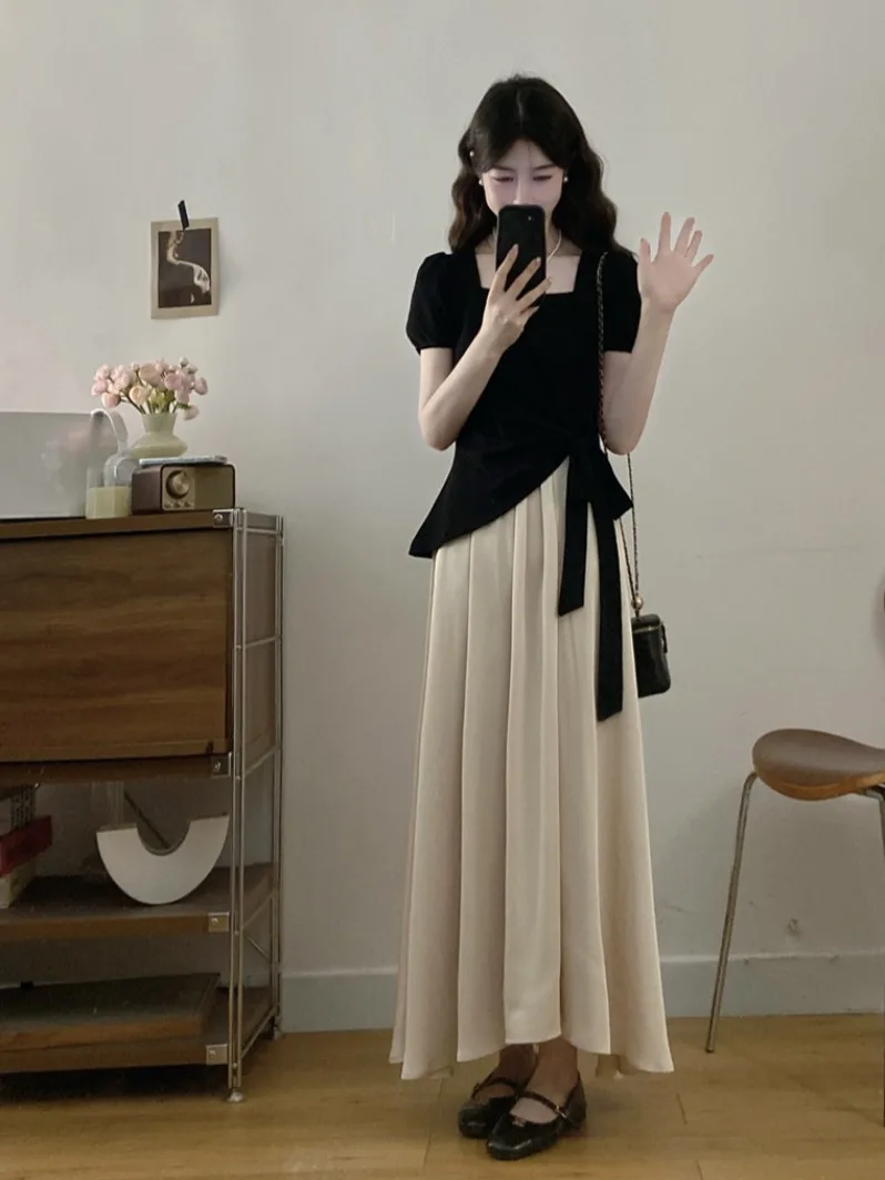 

plus Size Fashionable Summer Outfit Women's High Waist Skirt Set Casual Style Breathable Short Sleeve Top Slimming Design