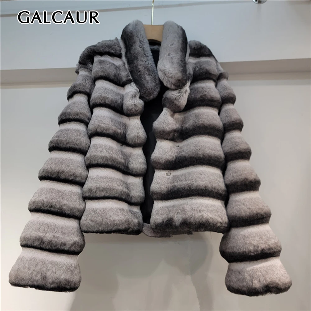 GALCAUR Solid Spliced Fluffy Fashion Jacket for Women Stand Collar Long Sleeve Patchwork Button Loose Jackets Female New Style