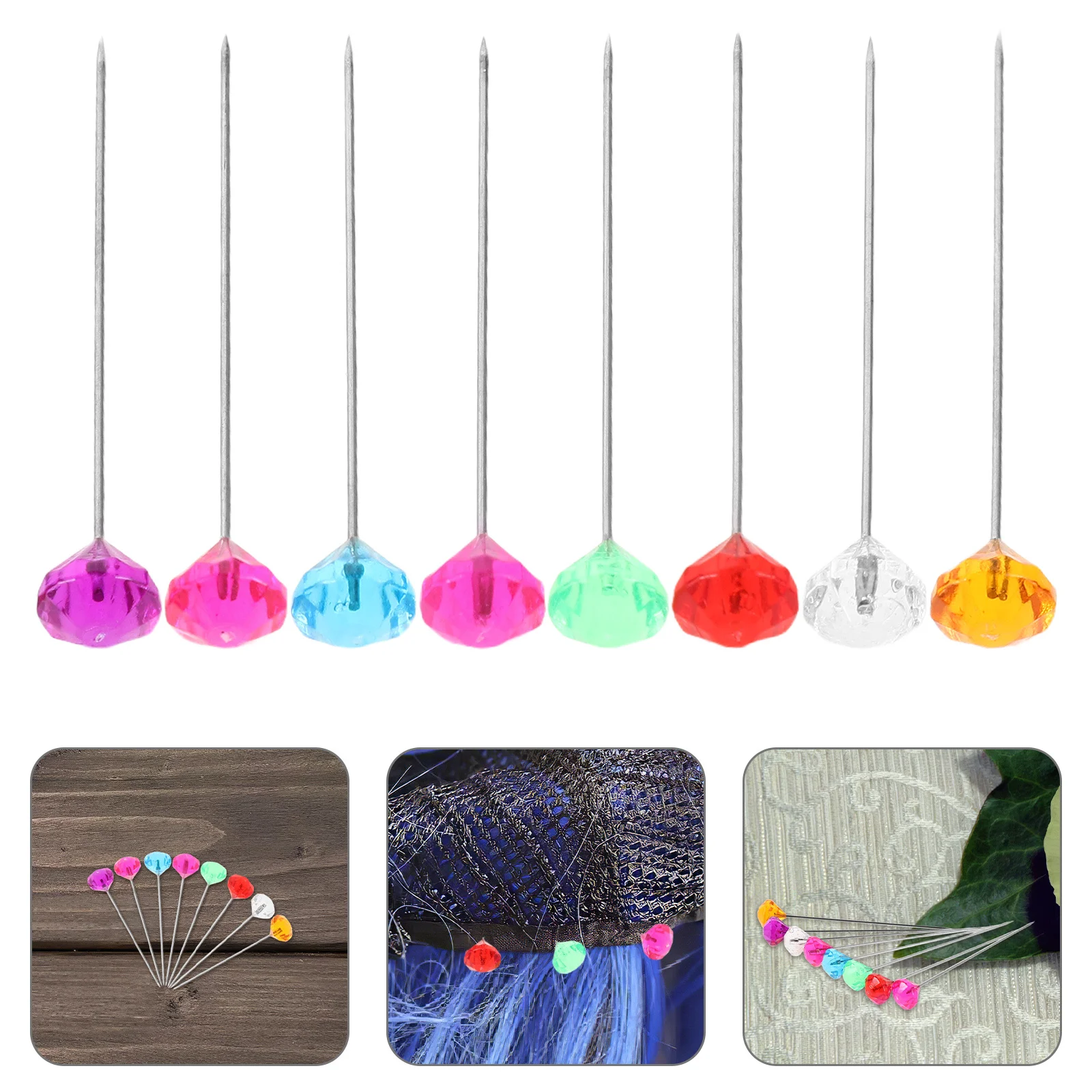 

100Pcs Acrylic Diamond Corsage Pins Wedding Bridal Flower Bouquet Embellishment Jewelry Making Crafting Straight