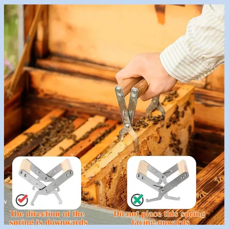 AS63-Honey Harvesting Beekeeping Tool Set Double Sieve Honey Strainer, Frame Grip, Coverless Fork, Coverless Needle Roller