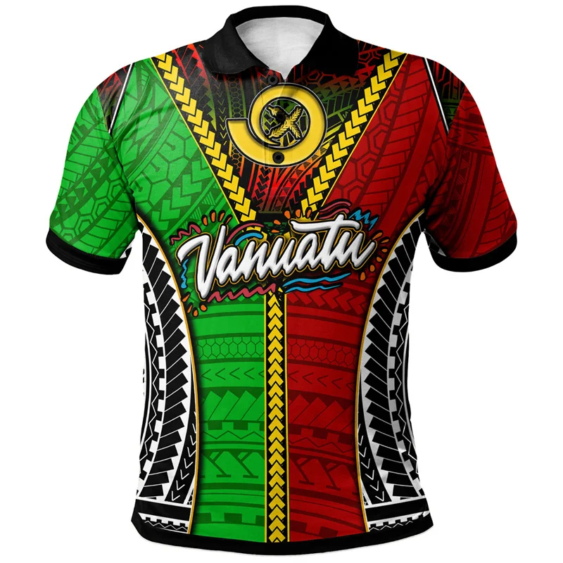 Hawaiian 3d Print Vanuatu Polo Shirt Men Summer Polynesian Pattern Short Sleeves Loose Lapel Tee Shirts Street Button T-Shirt