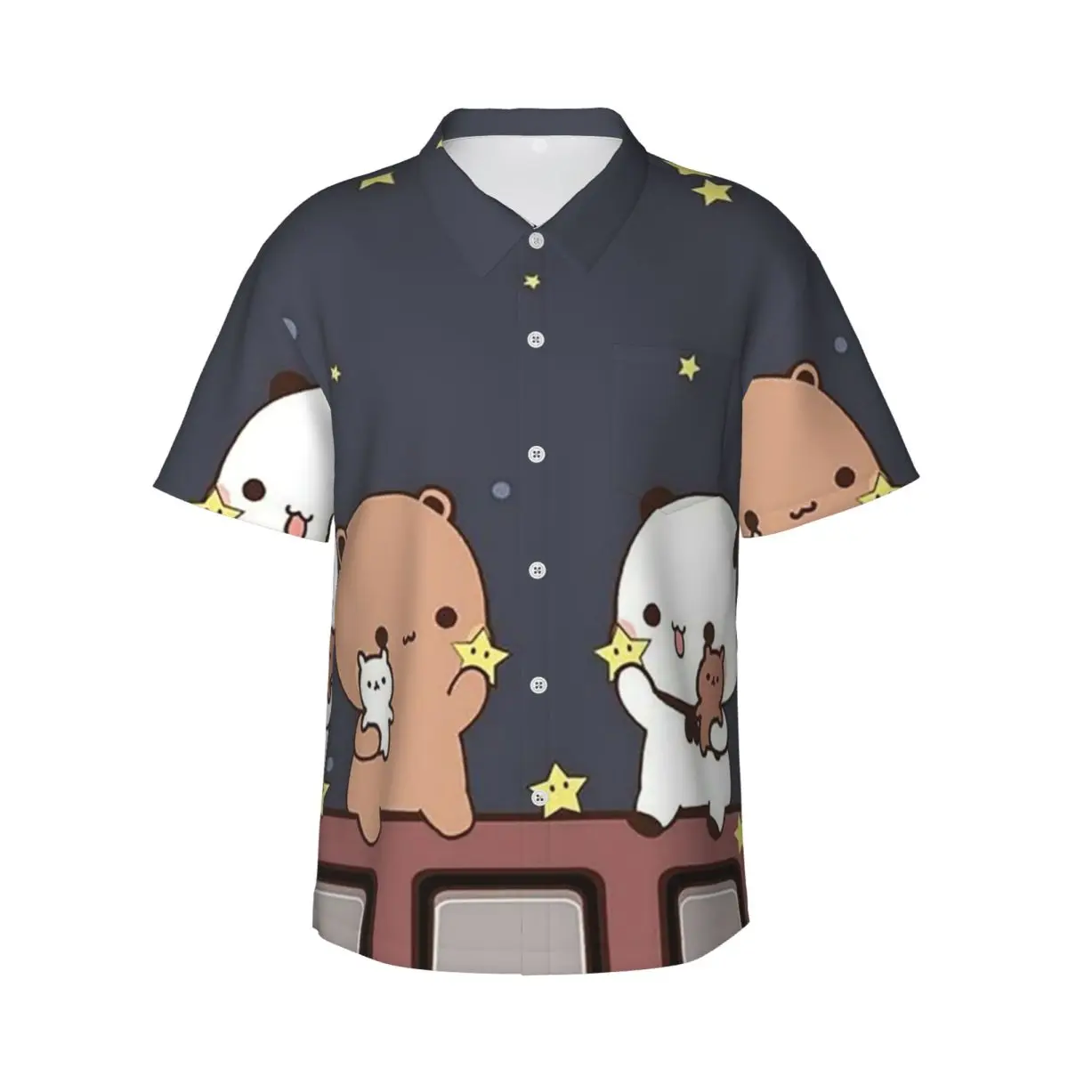 

Bubu And Dudu Watching The Moon Togethe Men's Shirts Hawaiian Short Sleeve Shirt Fashion Button Tops for Summer Beach