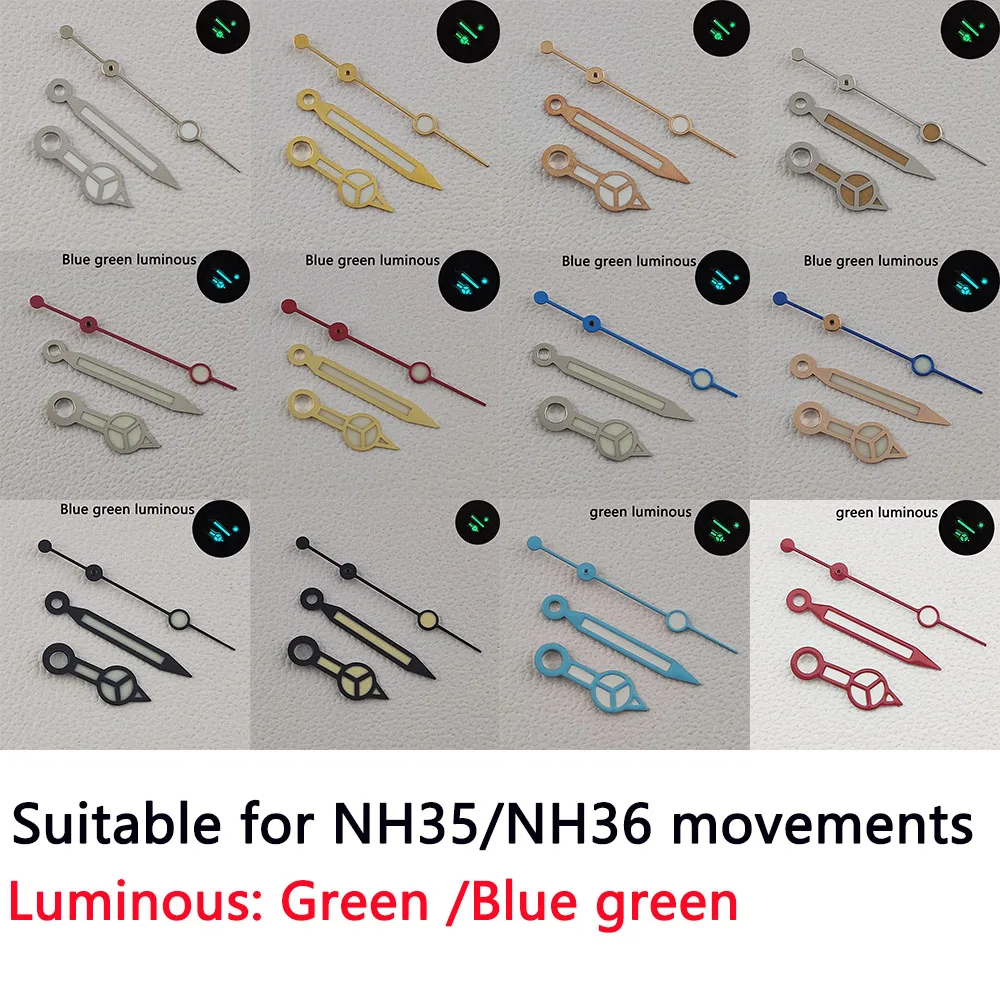 Watch pointer NH35NH36 pointer green Luminous blue-green Luminous suitable for NH35nh36 movement assembly watch hands accessorie