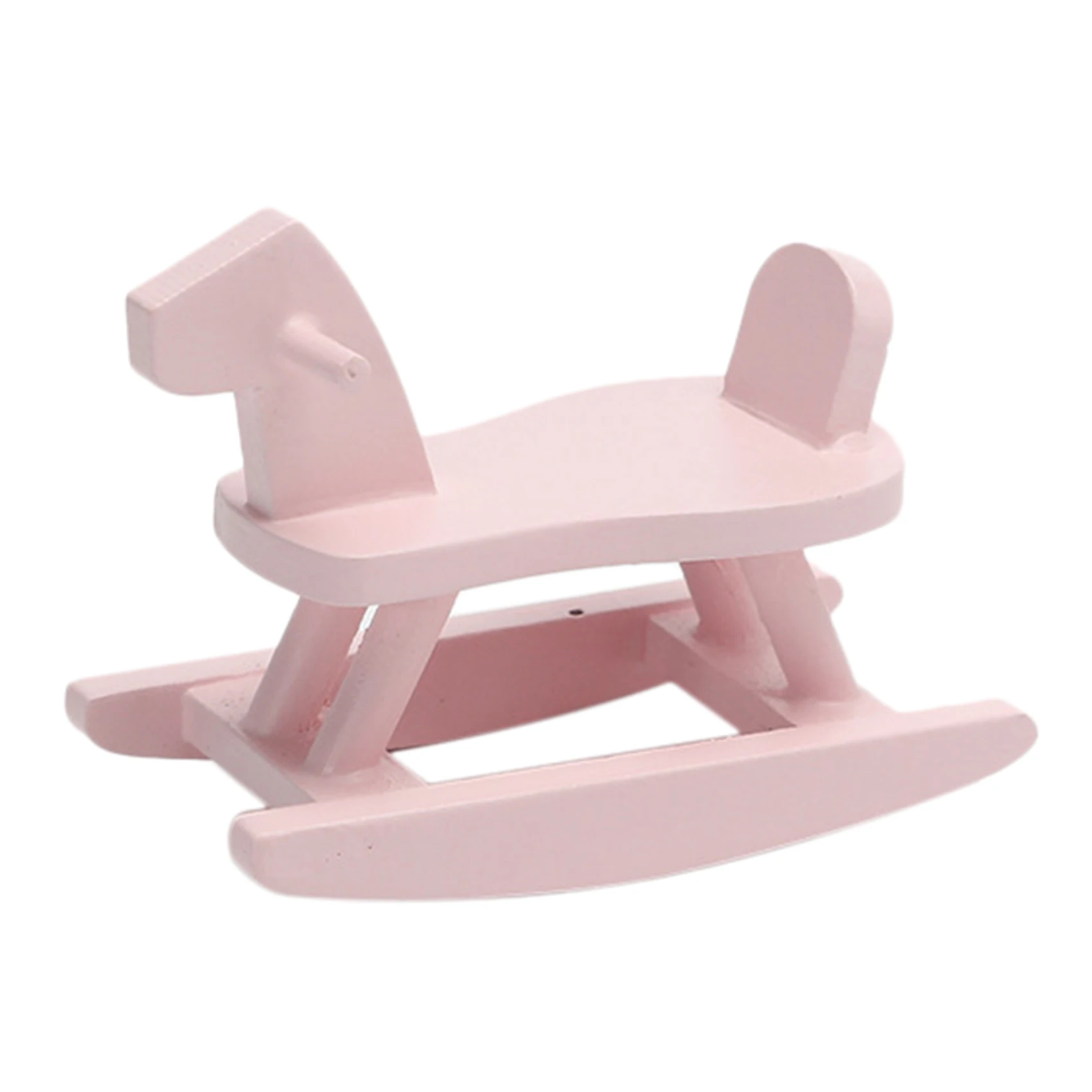 1/12 Scale Dollhouse Furniture Wooden Rocking Horse Chair Model for Dollhouse Life Craft Ornaments Pink