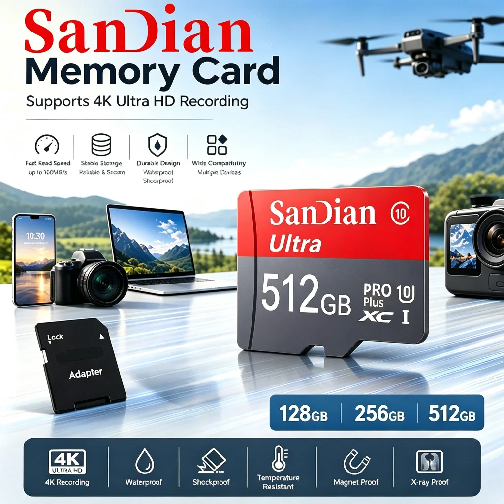 Memory Card 32GB 256GB 512GB TF Cards Micro TF SD Card SD Cards U1 for GoPro/Phone/Nintendo Switch/Baby Monitor/Car Camera