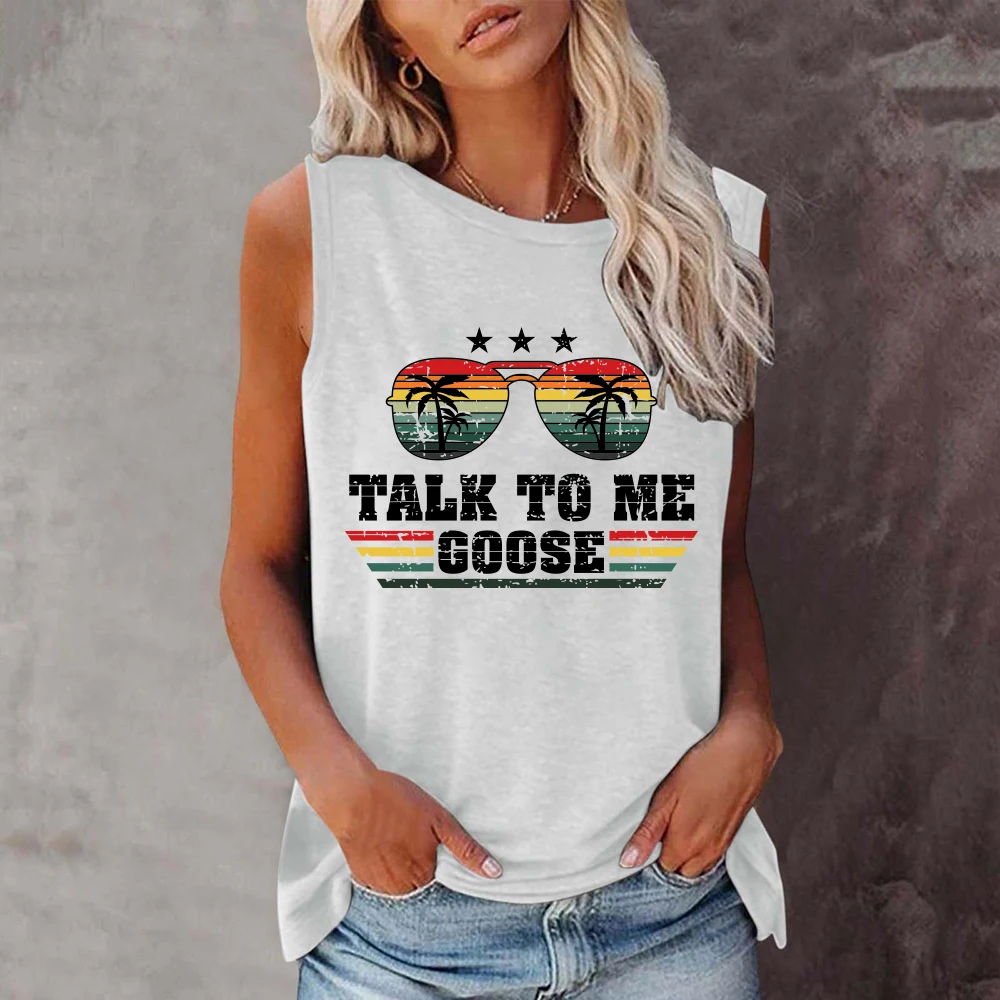 Seeyoushy Talk To Me Goose Print Funny Women T Shirt Harajuku Summer New Sleeveless Tee Shirt 90's Casual Tees Tops Clothes