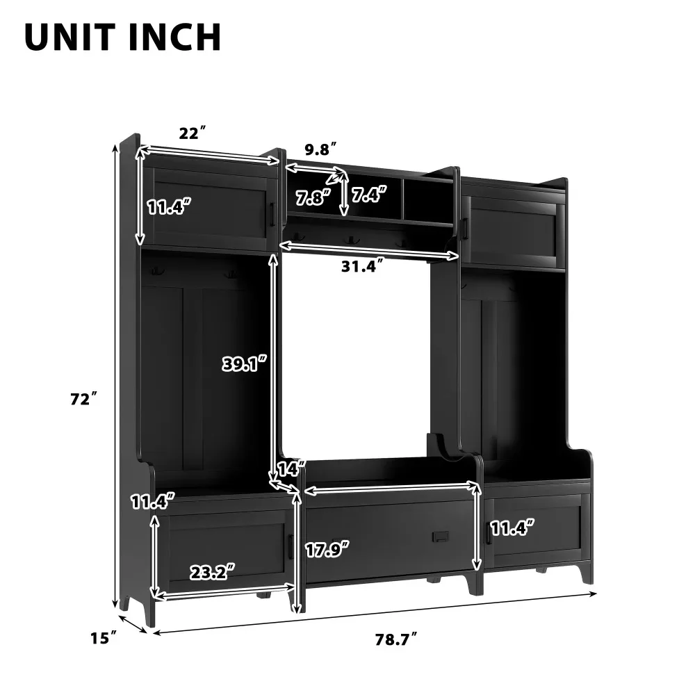 Modern style 4-in-1 multifunctional foyer coat rack entrance bench foyer coat rack with sufficient storage drawers