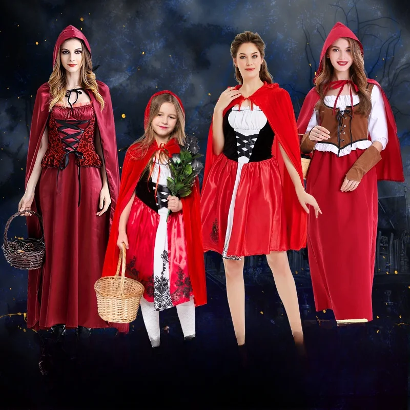 loween Costume da lupo e madre da donna, costume da cappuccetto rosso per adulti, cosplay, spettacolo teatrale, grande cattivo...