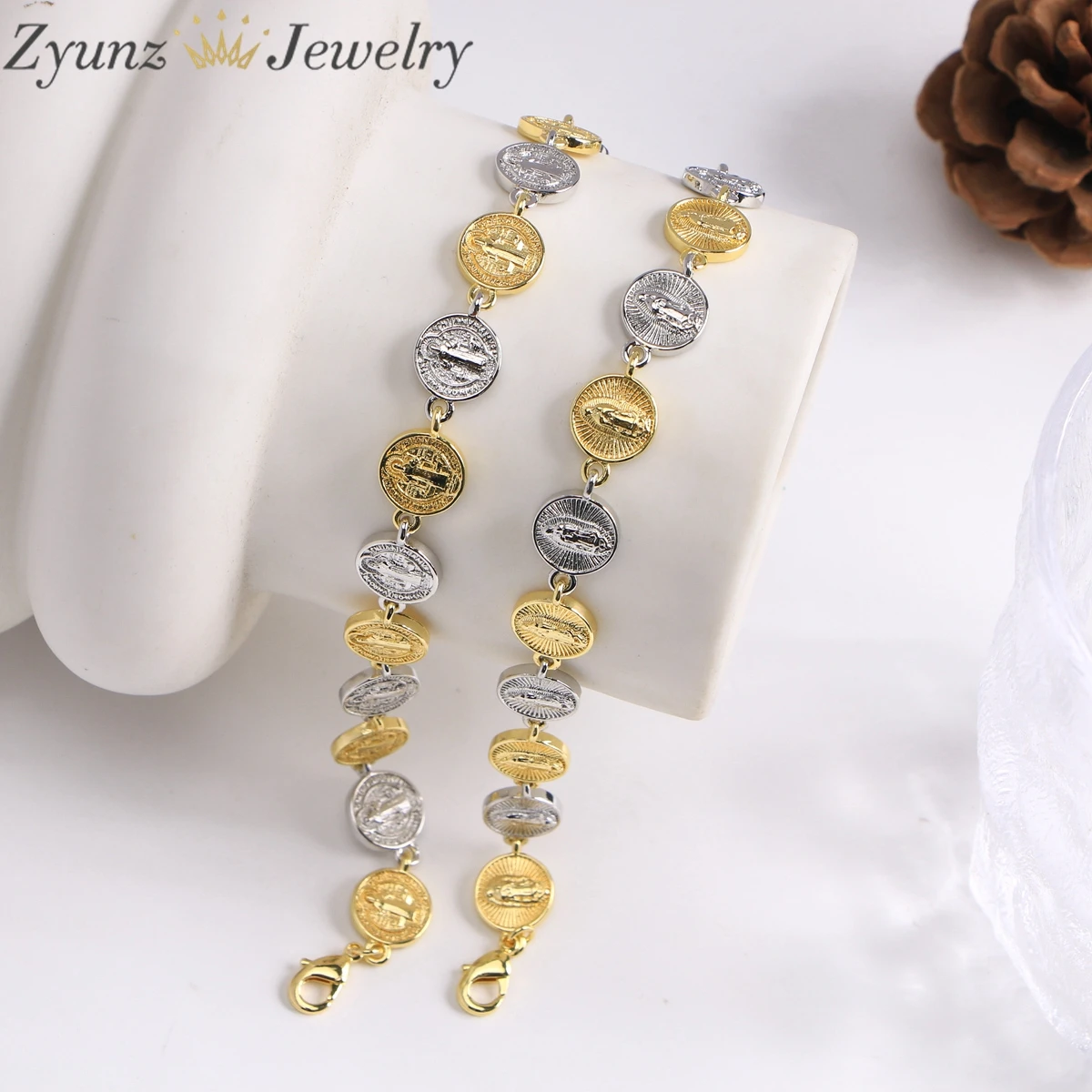 5 قطع، أساور مريم العذراء باللون الذهبي والفضي للنساء، إكسسوارات مجوهرات مسيحية مطلية بالذهب، سوار ربط سلسلة مصنوع يدويًا #3