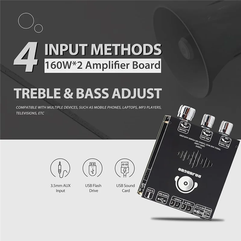 L72A-DAJUNGUO T160HS Bluetooth パワーアンプボードサブウーファー 2.0 チャンネル 160Wx2 、TDA7498E デジタルオーディオパワーアンプ Mo