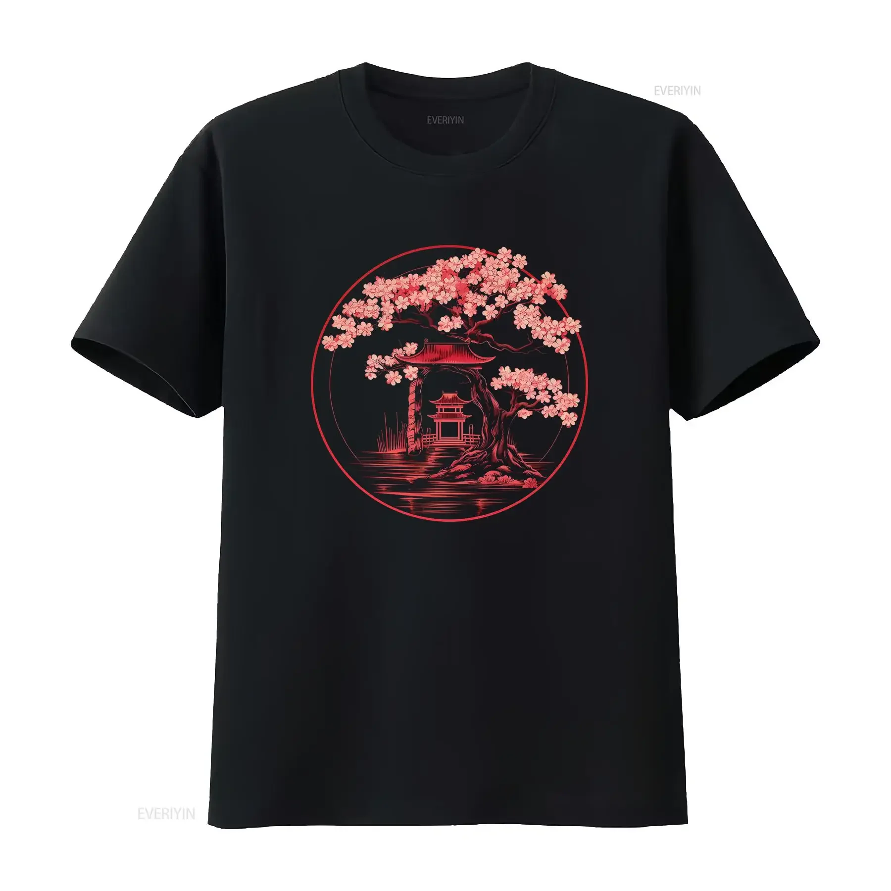 Sakura Torii Gate T Shirt Japanese Streetwear Gates Harajuku Japan Tree Print vintage Washed streetwear Versatile Slightly
