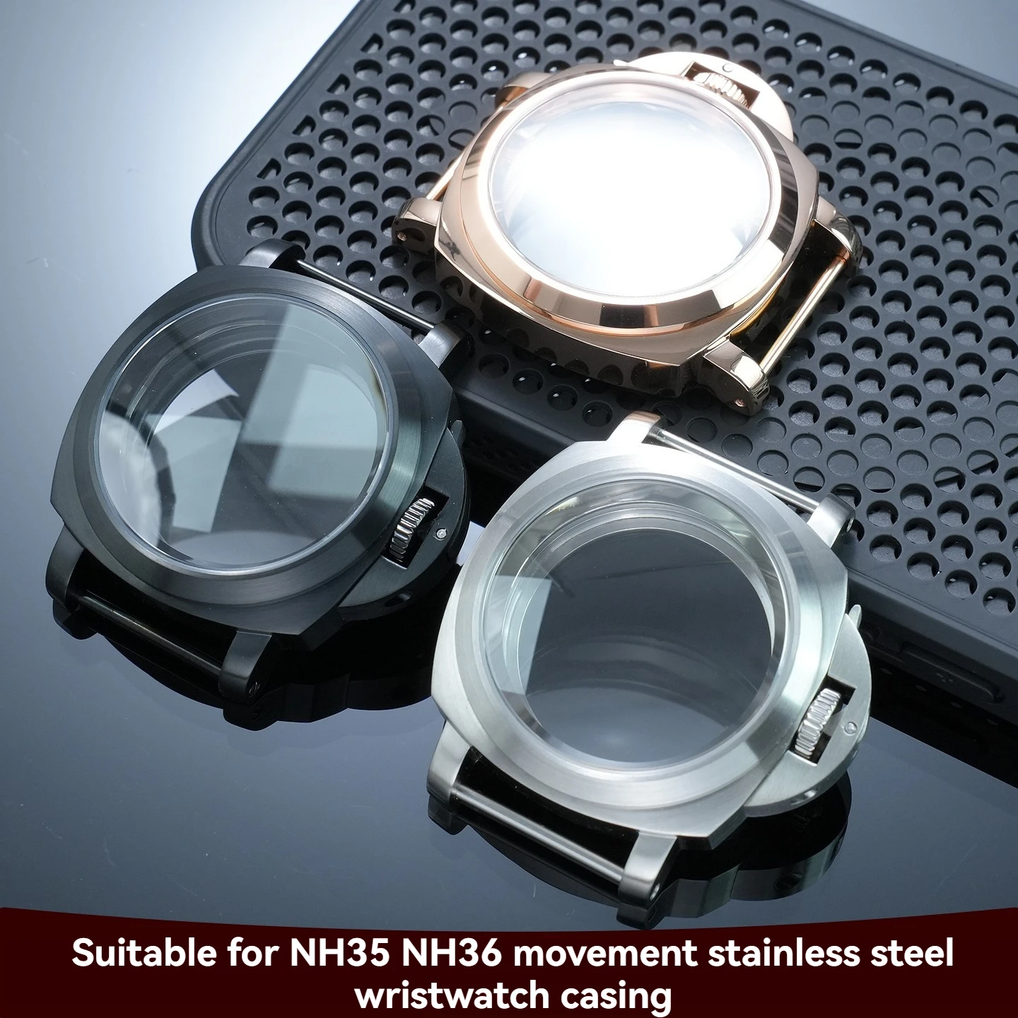 40mm Stainless Steel Custom Case for NH35/NH36 Movements—Installation Kit for Polished and Satin-Finish Stainless Steel Cases
