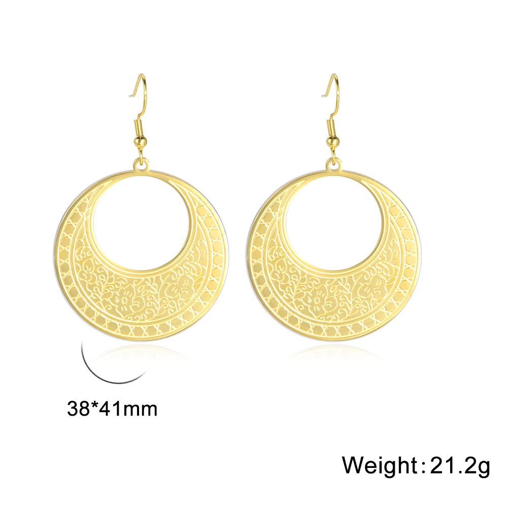 Skyrim Bohemian Filigree Flower Round Pendant Earrings Women\'s Ethnic Vintage Ethnic Earrings Stainless Steel Jewelry for Mother