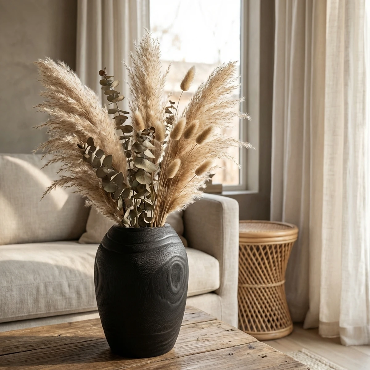 21cm Nordic Black Wood Vase Zen Burnt Paulownia Flower Pot Glass Tube Home Decor Living Room Shelf Tabletop Centerpiece Office