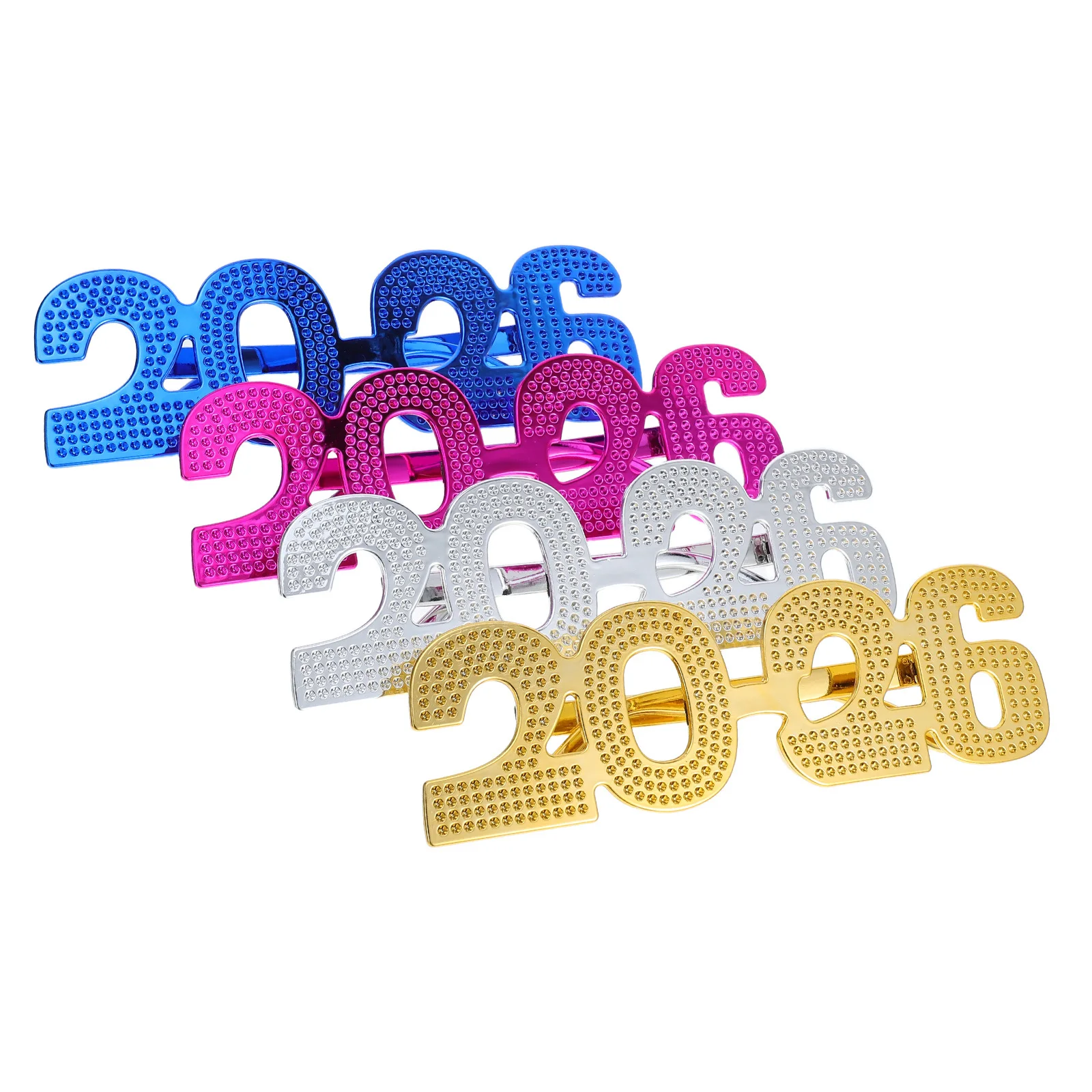 

4Pcs 2026 Glasses Frame Vibrant Color Glitter Finish Novelty Eyewear for New Year 2026 Party Decor Graduation Photo Prop