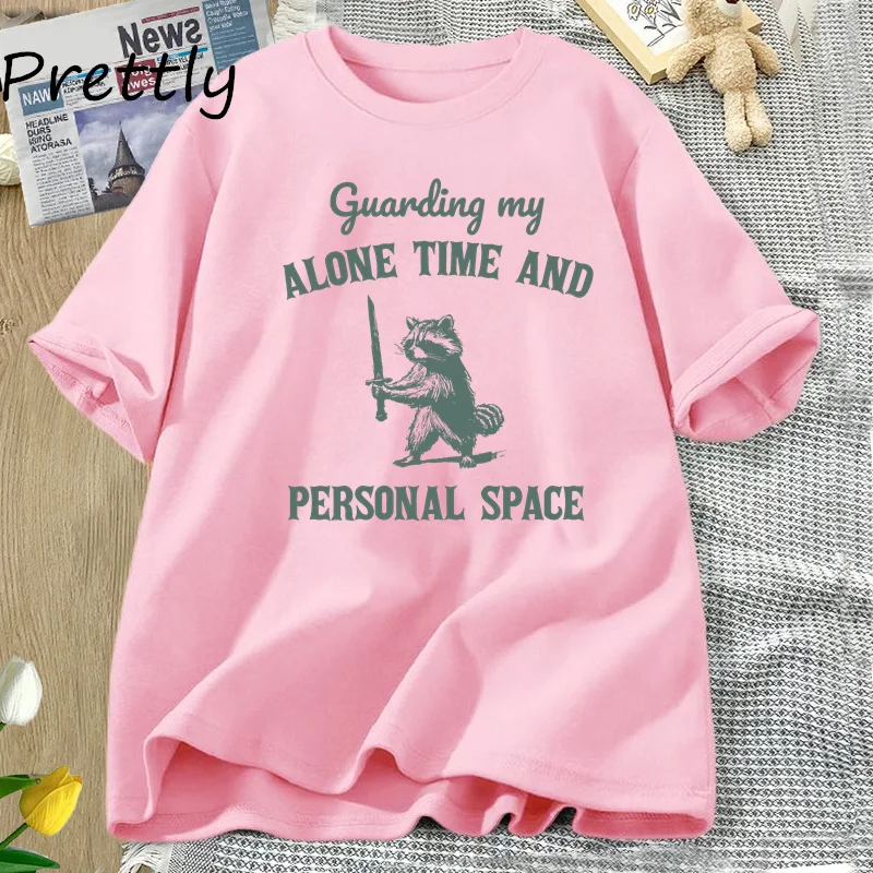 Guarding My Alone Time and Personal Space Graphic T Shirts Funny Trash Panda Cotton Opossum T-shirt Unisex Tshirt Streetwear Top