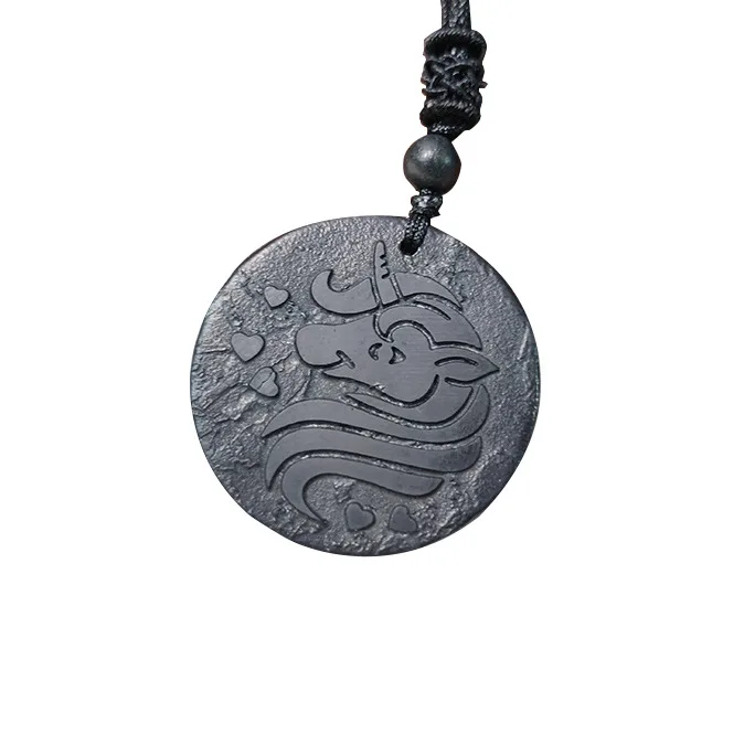 35‑40mm Natural Russian Shungite Pendant Vintage Primitive Hand‑Worked Raw Stone Retro Style Amulet Jewelry for Men Women