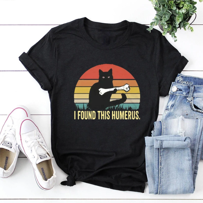 I Found This Humerus Vintage T-Shirt  Black Cat Shirt  Funny Gift Tee For You And Your Friends  kawaii clothes y2k aesthetic