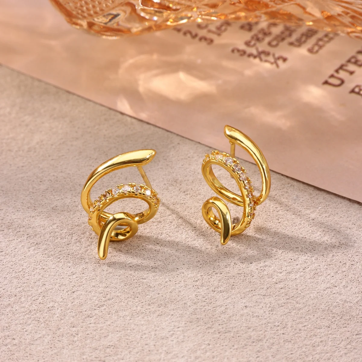 Threaded Line Snake Cubic Zirconia Stainless Steel Earring Women Mama Gold Color Anti Rust Earring Wedding Jewelry Accessories