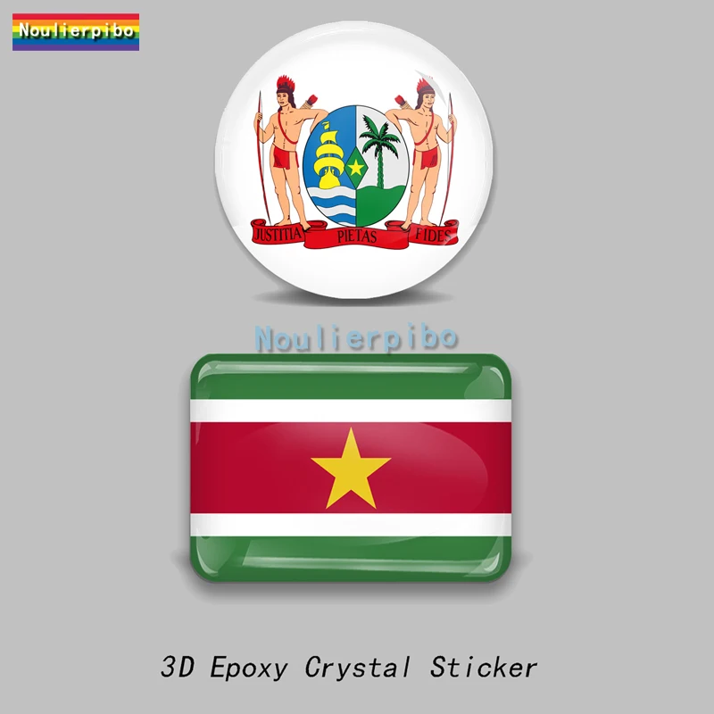 3D Epoxy Suriname Flag National Emblem Map Dome Car Sticker Car Bumper Doors Window Trunk Motorcycle Helmet Vinyl Decal