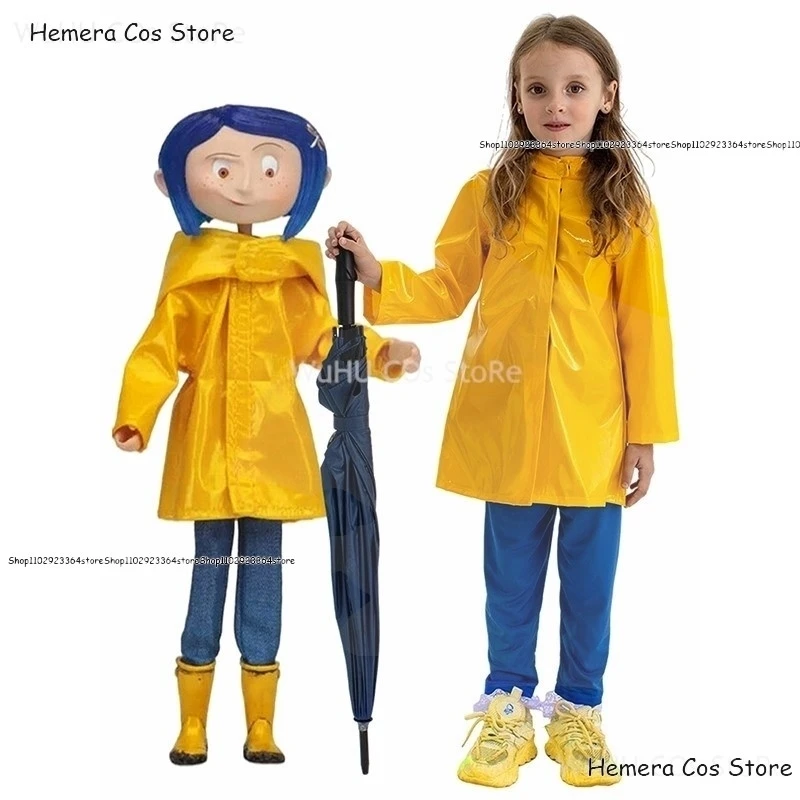 Costume de Cosplay de Coraline de Films de Conte de Fées d'Horreur, Robe Noire, avec Perruque de Porte, Taille Adulte et Enfant, Jeu de Rôle Effrayant Trempé, pour ixd'Halloween