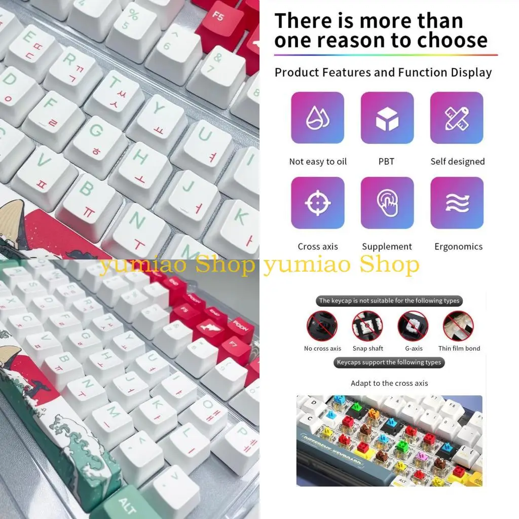 

587b Quality PBT Keycaps Корейские клавиши для ввода удобных штрихов Механические клавишные клавиши Коралловые море