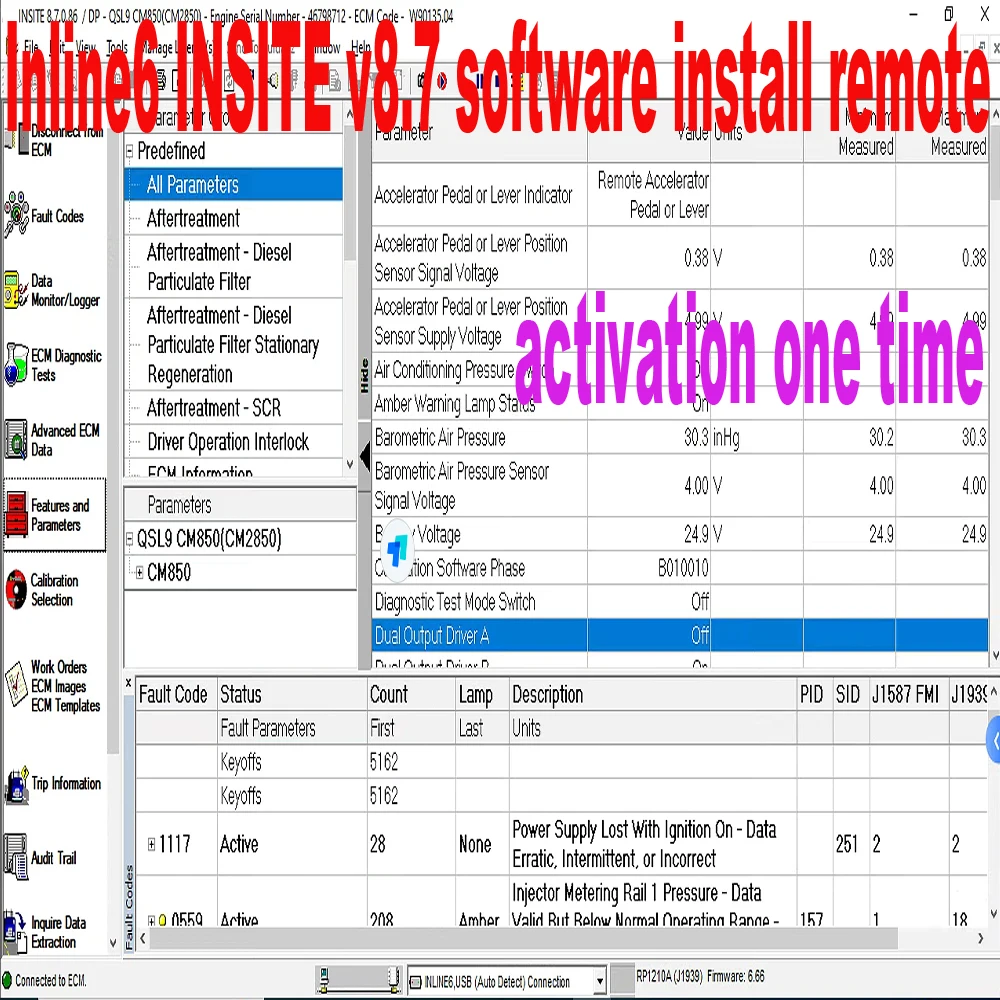 

Inline 6 inline7 Datalink INSITE 8.7 ACTIVE REMOTE Engines Electronic Diagnostic Program For CMS Update ECM T heavy Duty Trucks