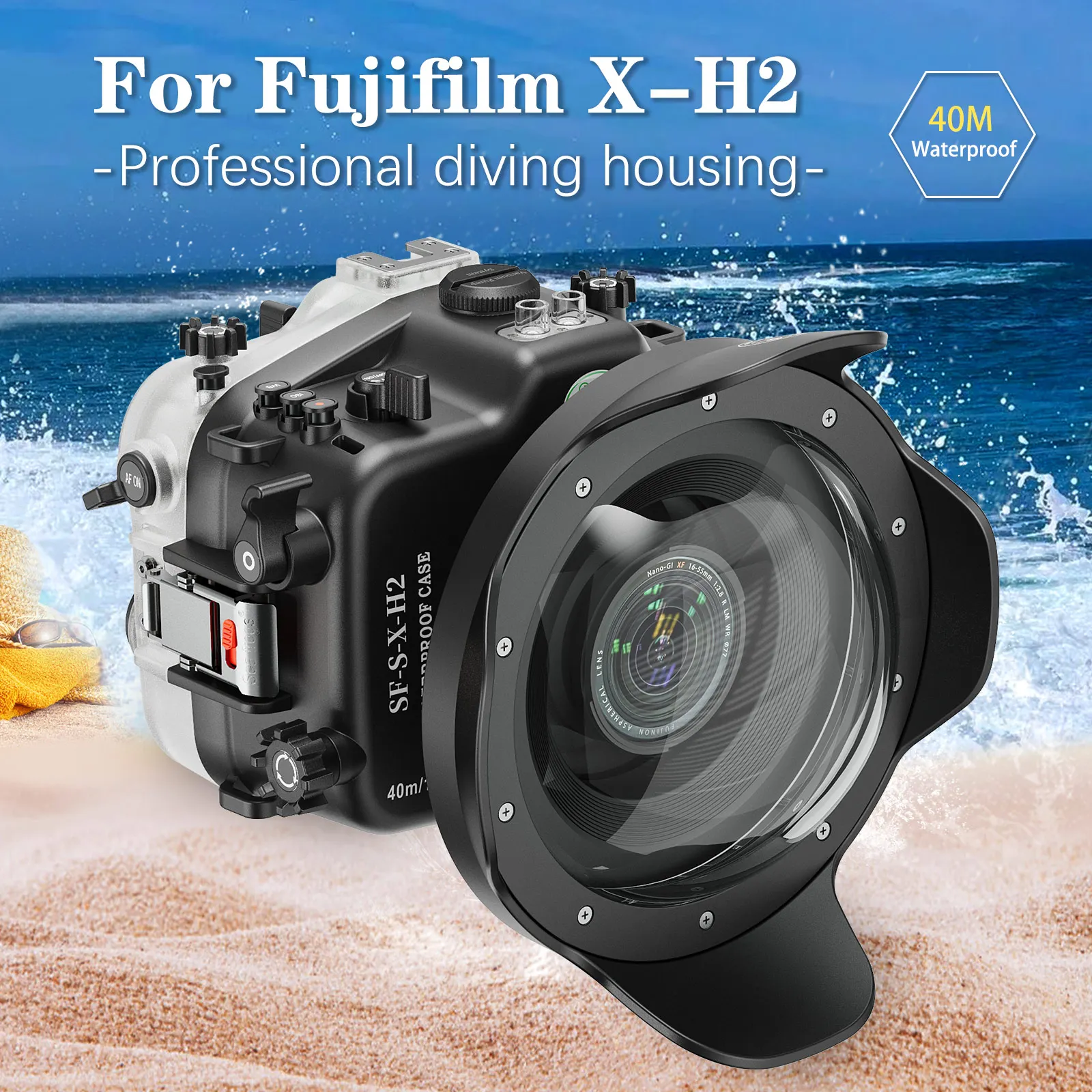 Seafrogs caixa à prova d'água para câmera fujifilm X-H2 xf 18-55mm 1:2.8-4r 40m de profundidade caixa de mergulho subaquático para mergulho