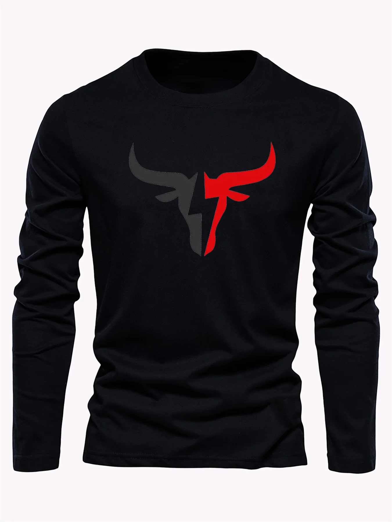 Simple Solid Color Men's Long Sleeve T-shirt Outdoor Run Sports Tees Loose O-neck Fashion Cotton Tops Fall Comfortable Pullover view 2