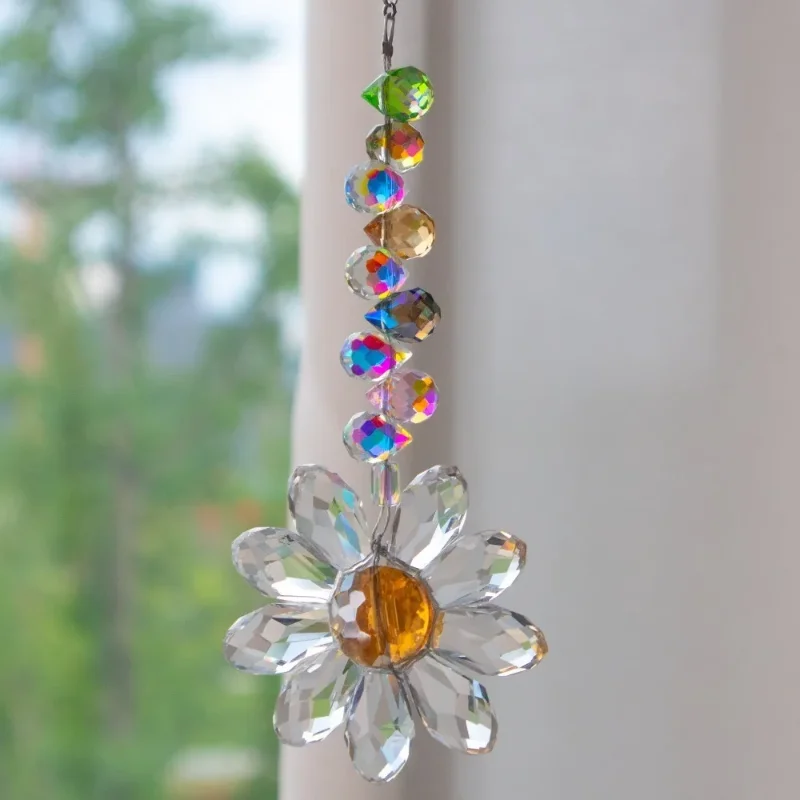 

1pc Glass Crystal Pendant Rainbow Maker Indoor Window Sunflower Sun Catcher Ornament Christmas Gift Yard Garden Decorations