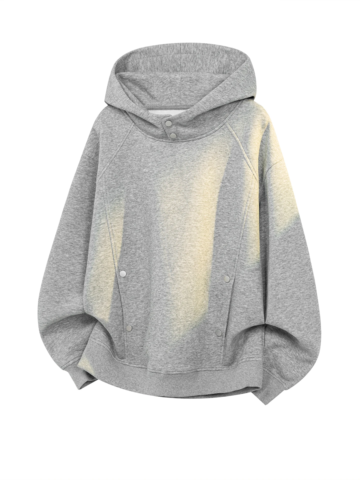 

Deconstructed Patchwork Rivet Hoodie Men's Spring Trendy Heavyweight Loose Top Henry Collar Cotton Polyester Casual Sle