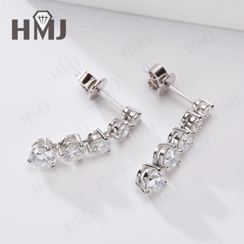 

Серьги-подвески для пирсинга, серьги-гвоздики для ушей, десять камней, круглая форма, муассанит, бриллиант, ювелирные изделия из стерлингового серебра 925 пробы для женщин, подарок на день рождения